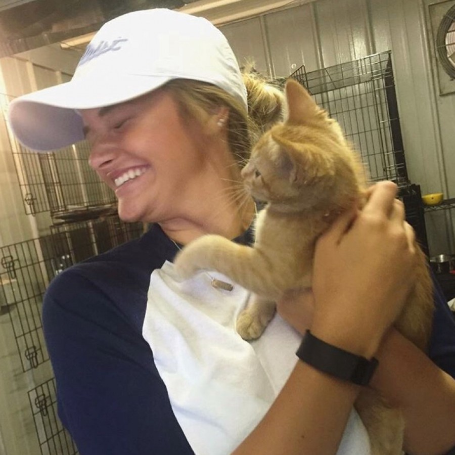 Carly Hancock with her kitten she rescued from the animal shelter.