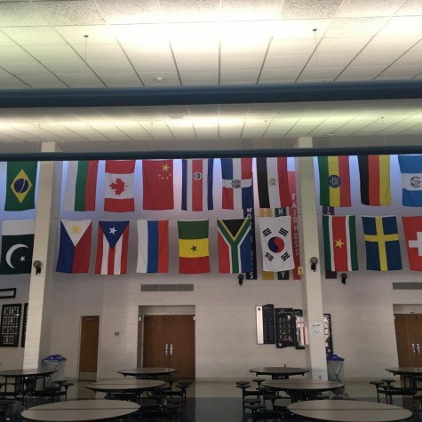 Flags of all the countries that PVHS students are from hang in the cafeteria. 