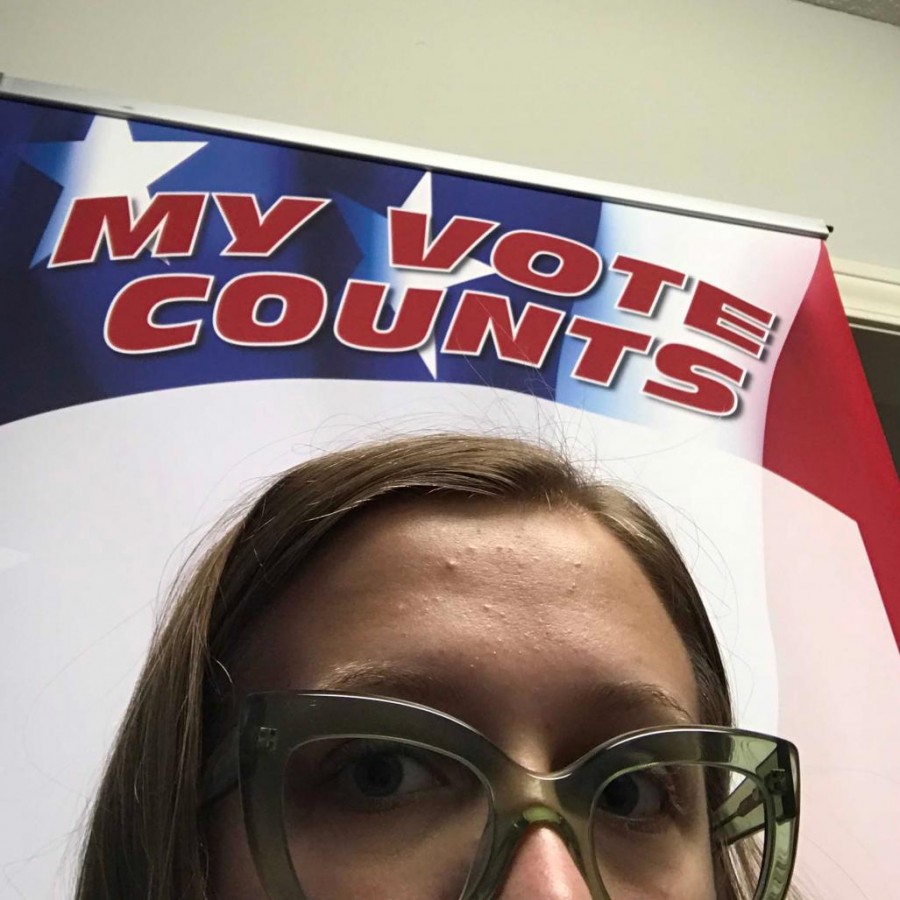 Senior Ava Stigler poses for a selfie after casting her first ballot last Tuesday
