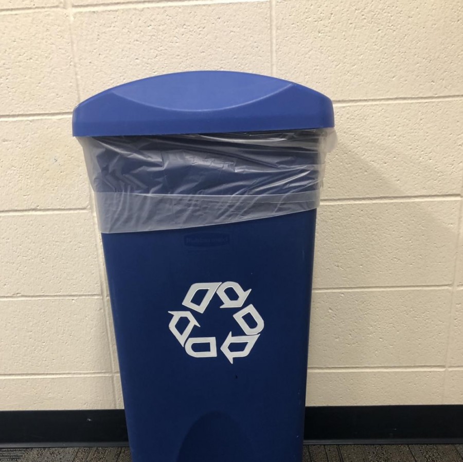 One of the many recycling bins set up around the Pleasant Valley high school. 