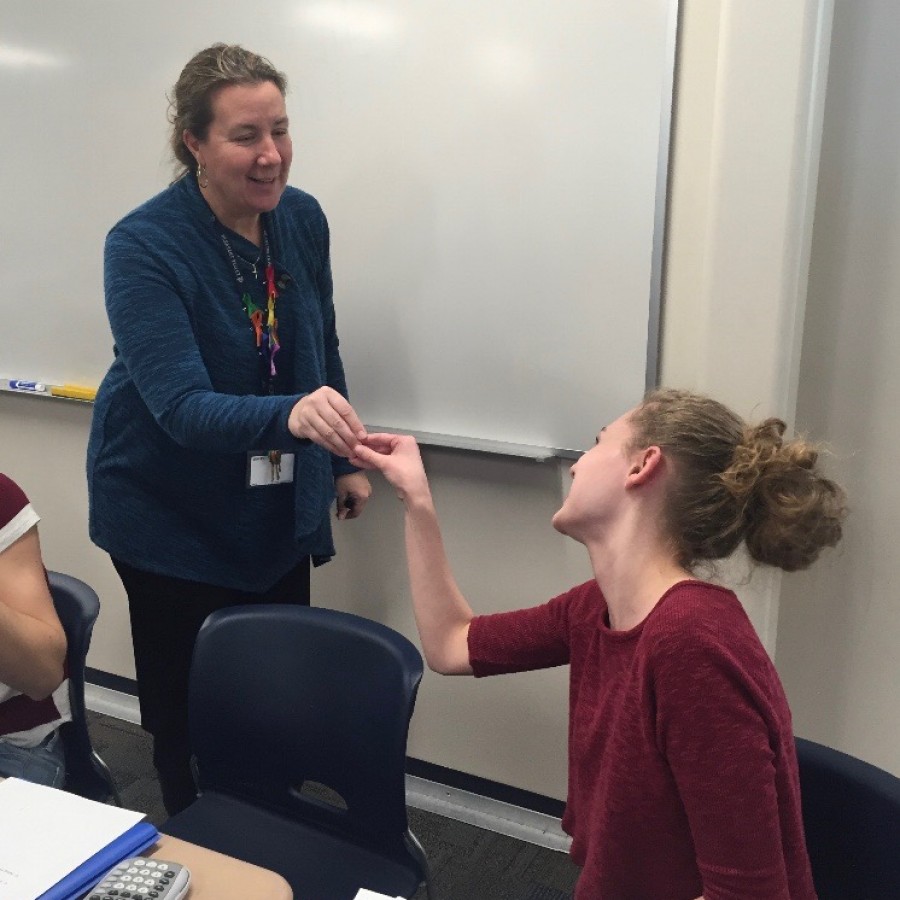 Senior Alyssa Paulson and Math teacher Mrs. Pischke have a close relationship. 