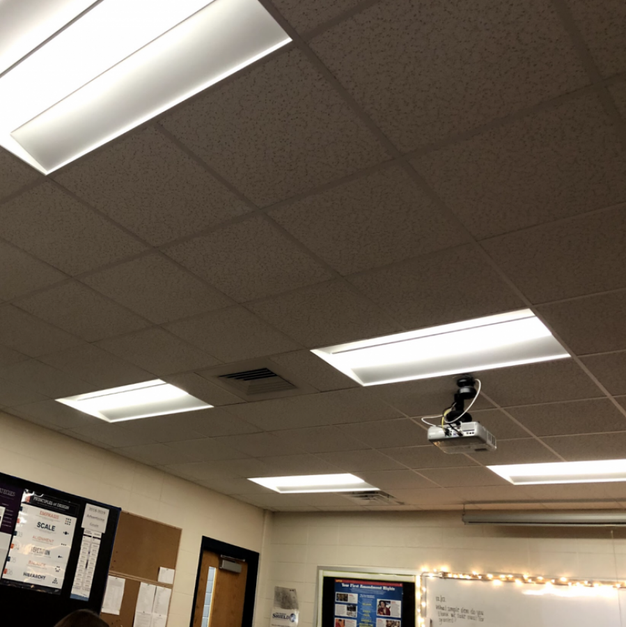 Fluorescent lighting in Mrs. Dyers classroom. 