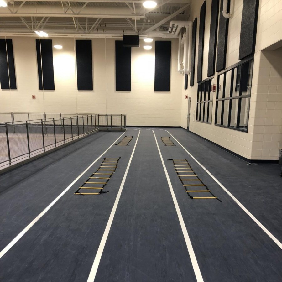 Weight+lifting+students+utilize+the+new+track+for+agility+training.