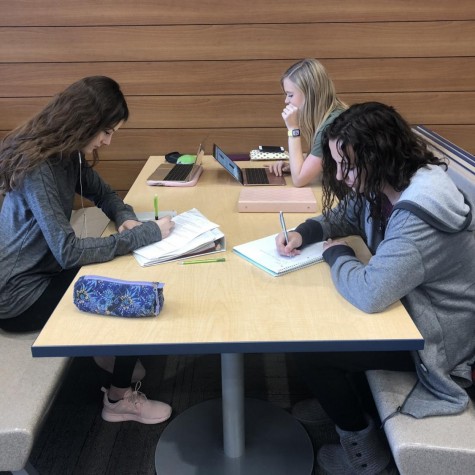 Seniors Hope Sickels, Abbey Hancock and Lilly Meyers getting as much studying done before leaving for break. 
