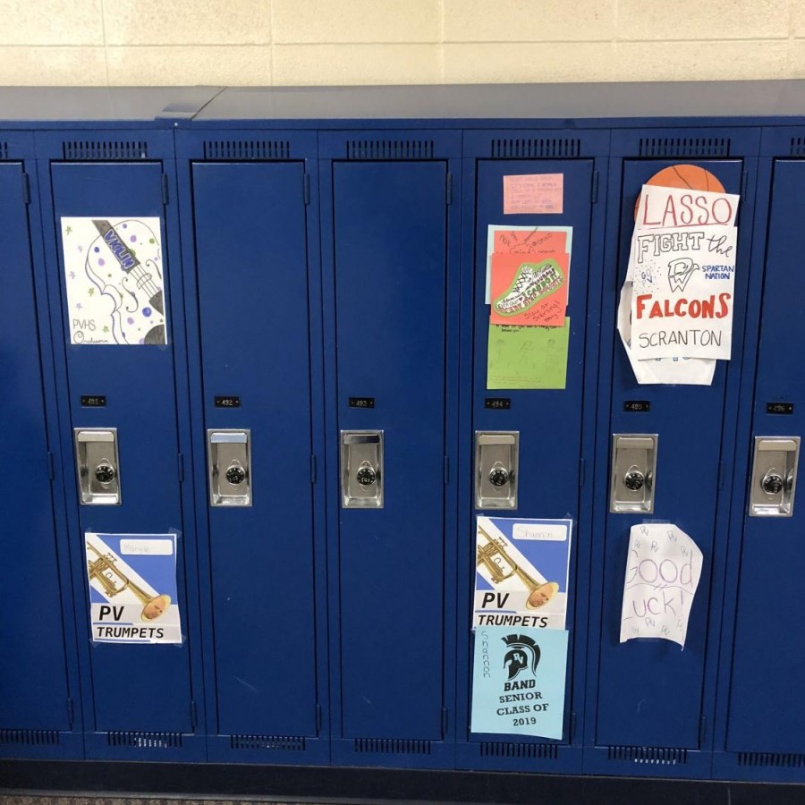 Some lockers in the hallway at PV show the various types of locker signs.
