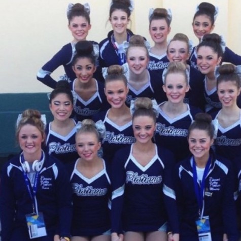 The 2015 Platinum Dance Team poses together in Orlando, Fla. before performing their pom routine.