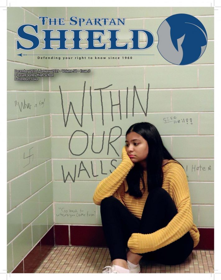 Front cover of the December 2018 edition of the Spartan Shield, created by Lily Williams.