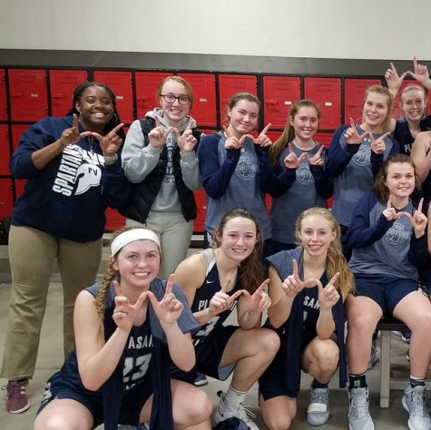 The girls’ varsity team beam with smiles after a win against Clinton on February 8th. In this game, they broke PV’s defensive record and maintained their undefeated status of 20-0.
