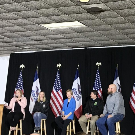 Elizabeth Warren hosts her first event in the Quad Cities, a round table at the Mississippi Valley Fairgrounds.