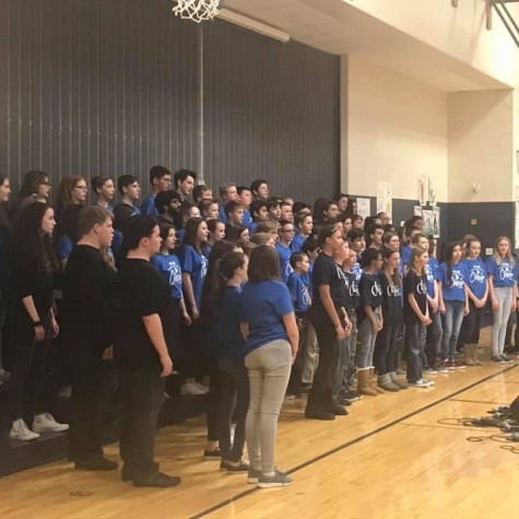 PV Choir director Meg Byrne captures the sixth grade choir students, junior high Concert Chorale singers and the Leading Tones at Bridgeview.