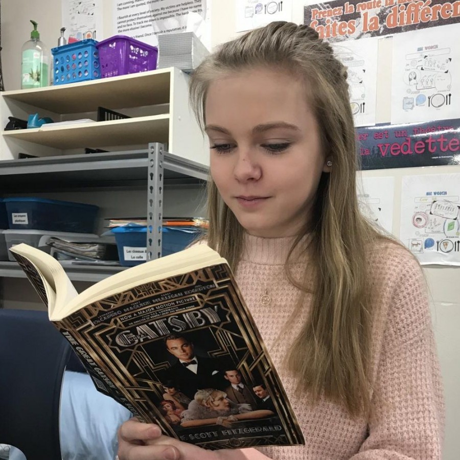 Lauren Buechel, a junior at PV, reads the Great Gatsby from American Literature. 