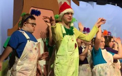 Bobby Bender (left) and James McCauley (right) performing a song in Seussical Jr. with the other citizens of Whoville.