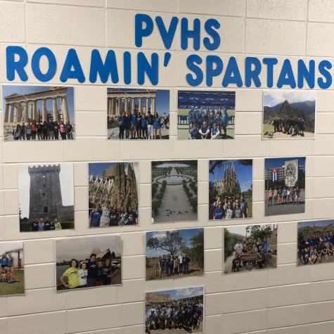 The hallway of PVHS proudly displays the memories of students who have studied abroad.