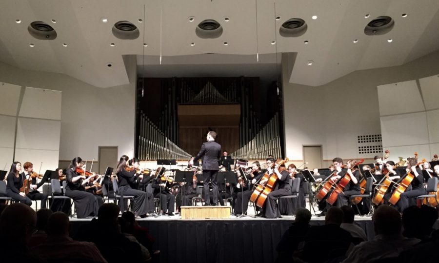 YSO+performs+at+the+Winter+Concert+prior+to+Symphony+Day.+They+are+playing+the+same+pieces+that+they+will+for+the+elementary+students+later+in+the+week.+%0A