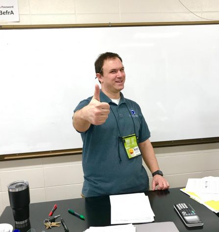 Mr. Hoffman giving a thumbs up after handing out his midterm final. 