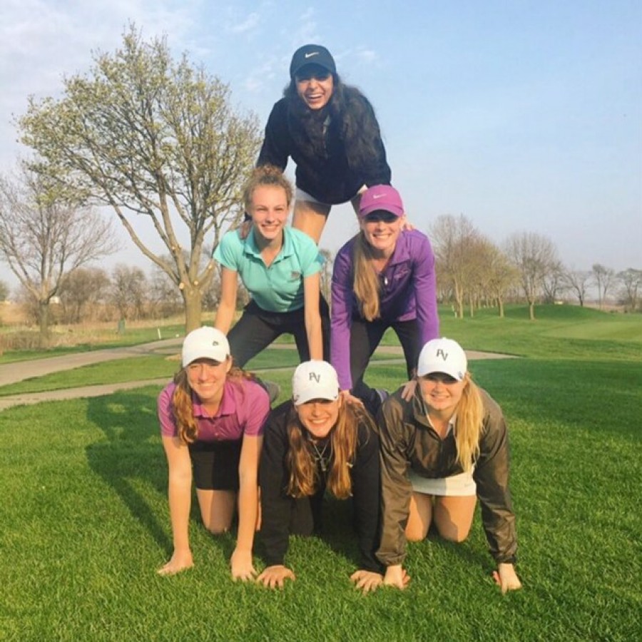 Members of the Girls Golf Team are full of smiles after North Scott meet at Glynn’s Creek Golf Course in . From top to bottom: Madeline Patramanis, Alyssa Paulson, Brooke Harris, Lilly Parker, Allison Miller, and Danielle Henricksen