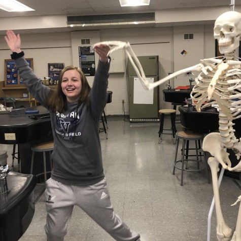  Ava Stigler, senior and sprinter on PV Girls’ Track and Field team, demonstrates the benefits that exercising regularly has on her mood and her body as a whole, in her Anatomy & Physiology class.