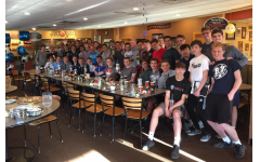 Pictured is the PV boys soccer team at a team dinner at Happy Joes.
