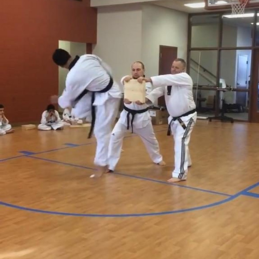 Student Varun Vedula performs movements of self-defense.