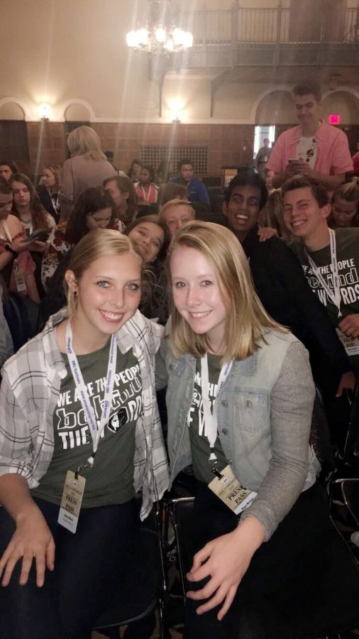 Co-Editors-in-Chief%2C+Haley+Moore+and+Maya+McClain%2C+pose+together+at+the+University+of+Iowa%E2%80%99s+fall+journalism+conference+hosted+by+the+IHSPA.%0A