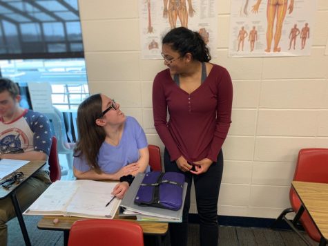 NHS member Alexa Karzin (left) and NHS co-president Susan Anil (right) discuss party planning for the upcoming PV Palooza.