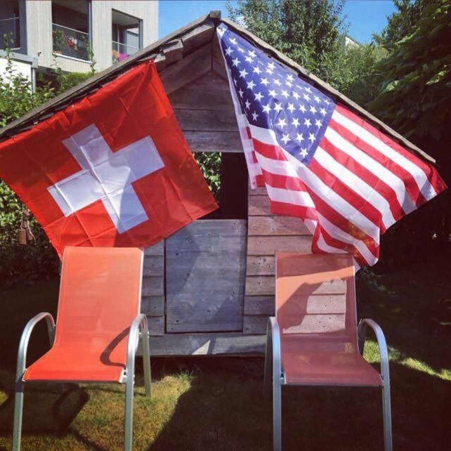 Tessa Brinkhof displays the flag of her home country, Switzerland, and the country she will study abroad in, America, at her farewell party.