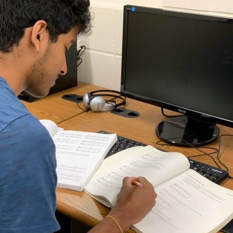Sanjiv Iyer learns material for his AP Music Theory Exam
