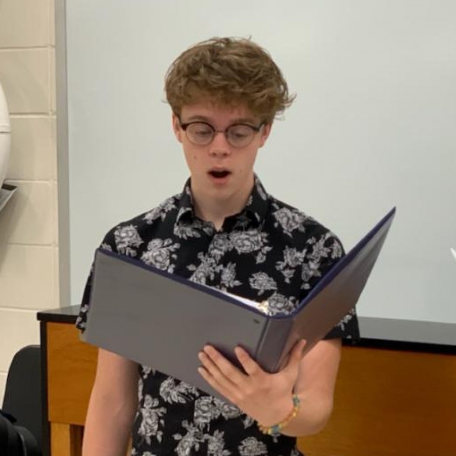 John Mendelin (left) and Rece Vining (right) practice for their All State choir audition. 