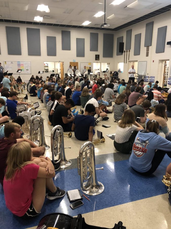 Pleasant Valley band students prepare for an upcoming marching band performance during their fifth period class.