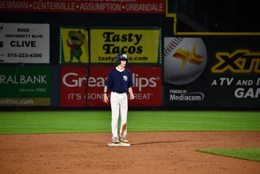 Ryan Dolphin waiting at second base during the 2019 PV baseball season.