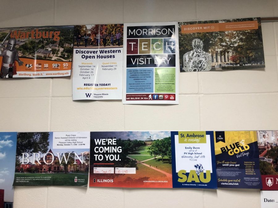 A wall of the cafeteria is dedicated to alerting students of college admissions officers that come to visit the high school.