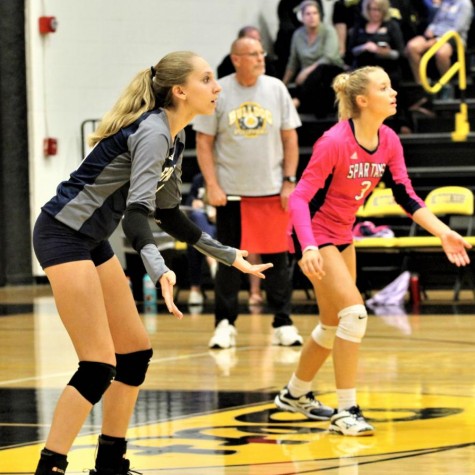 Senior Sarah Hoskins is focused and ready to receive the ball during a match against Bettendorf.