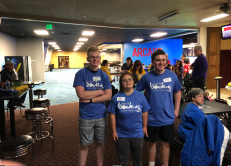 Connor Schlichte, Rachel Wanke and Ben Babcock, representing part of Pleasant Valleys Special Olympics Team, smile for a picture after their most recent bowling tournament.