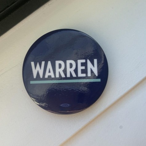 Warren supports pins are given out at rallies and available on her website.