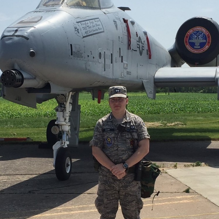 Senior Anton Dahm volunteers by helping with security around the Air Force equipment at the Quad City Air Show. 