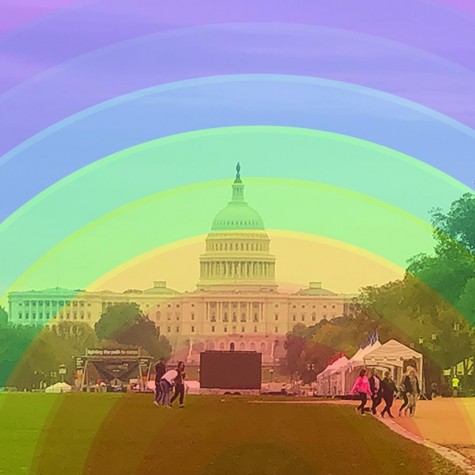 Picture of Capital hill taken by Maddy Licea with the rainbow cover to represent the need for change. The rainbow background comes from Pixabay.