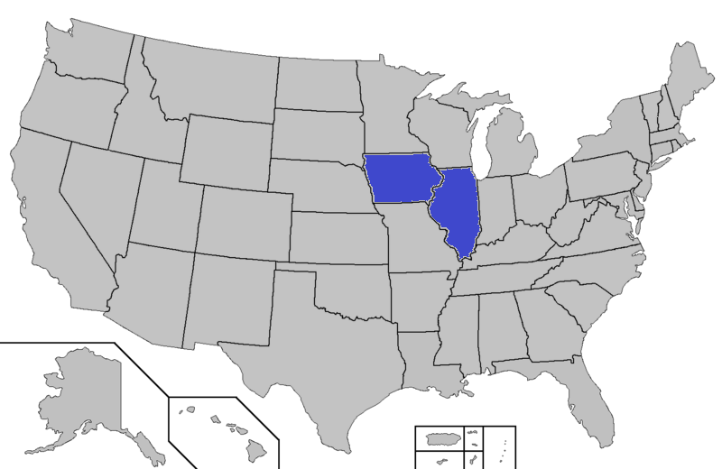 Iowa and Illinois, the two states involved in this academic dichotomy, are highlighted on a map.