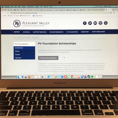 A senior searches among scholarship opportunities provided by Pleasant Valley High School.