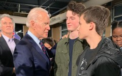 Senior Rece Vining and Junior Ben Curran talk with former Vice President Joe Biden at a campaign stop in Davenport.
