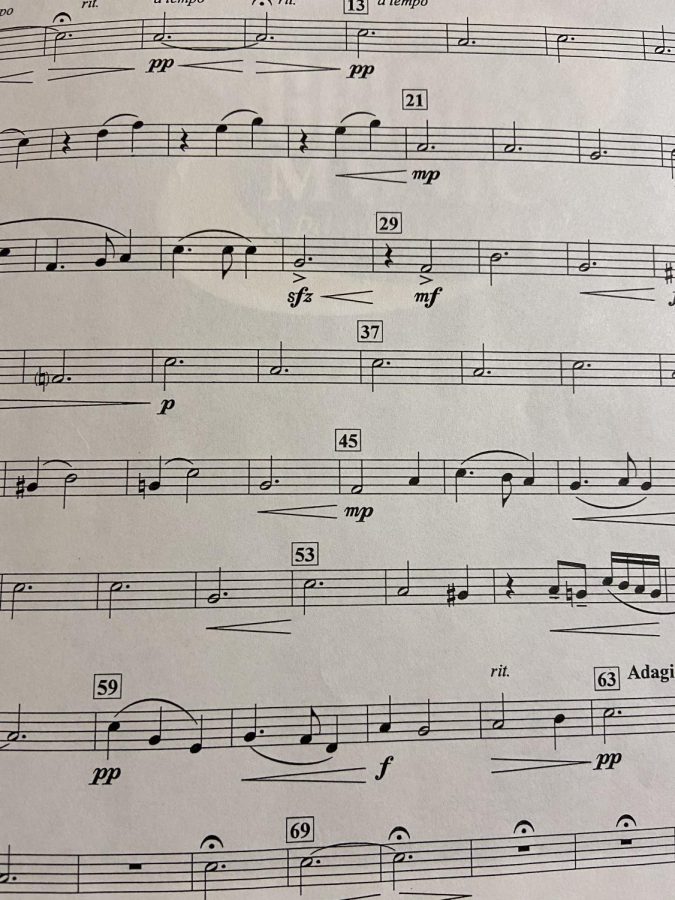 A sheet of music belonging to a PV band student.