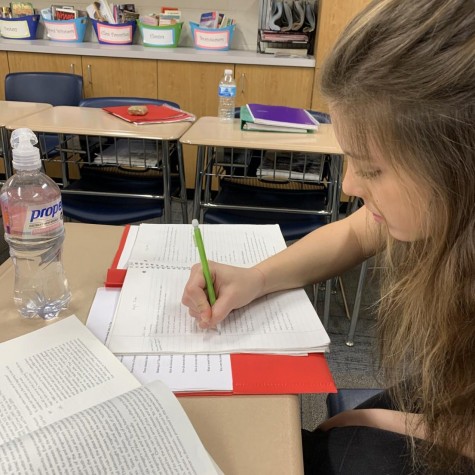 Senior Grace Halupnik reviews notes before a test as she gets back into the zone for the new semester.

