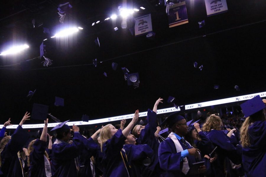 The senior class of 2019 throws their caps at graduation.