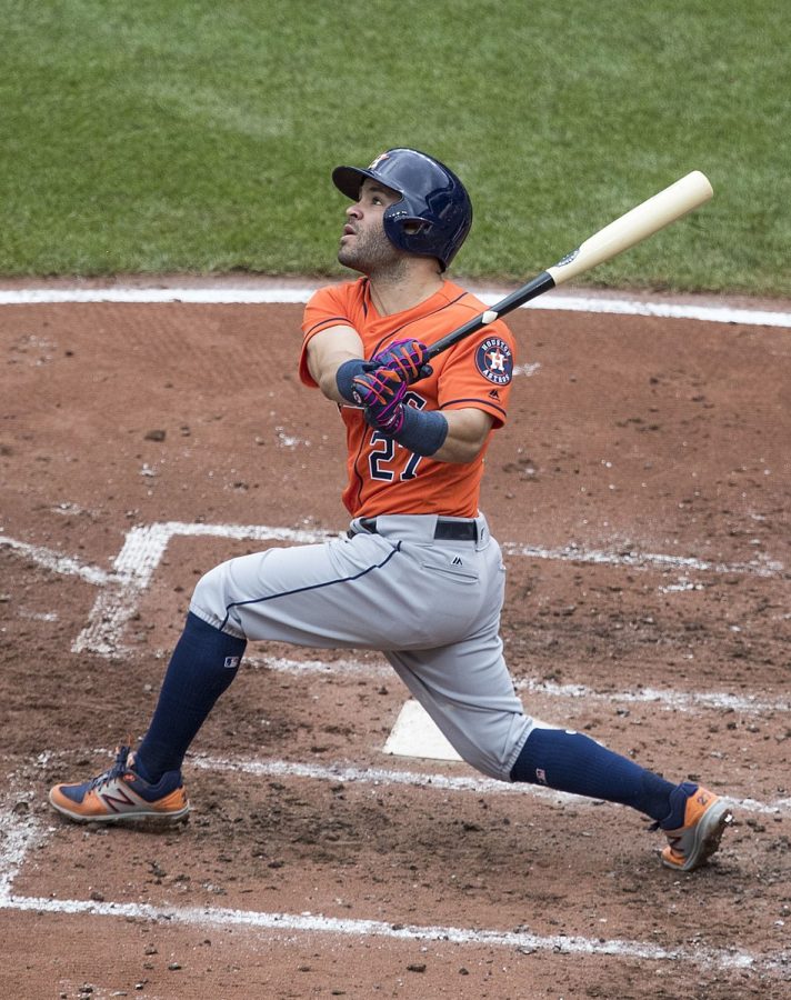 Jose Altuve at bat for the Houston Astros in July 2017
