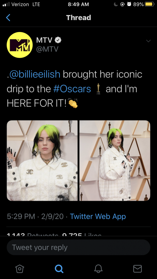 A tweet focused on singer Billie Eilish’s appearance at the 2020 Oscars on Feb. 9
