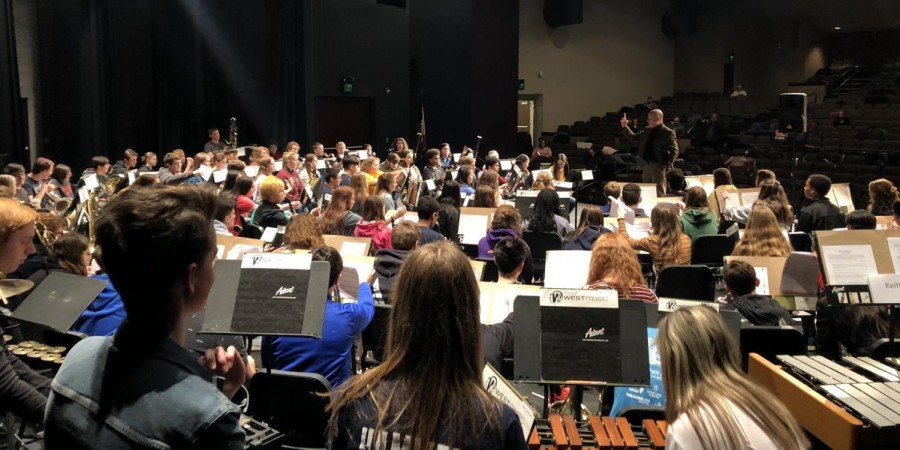 The 2020 SEIBA honor band rehearsing for their upcoming performance in Iowa City.