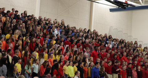 Pleasant Valley students dance and sing along to classic Disney songs at the annual District Choral Festival.
