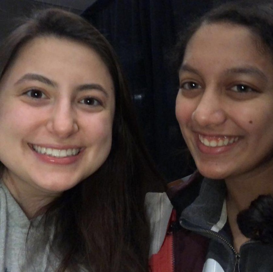 Senior Kate Stewart (left) and Aabha Joshi (right) attend the Iowa Caucus on Feb. 3 in Bettendorf.