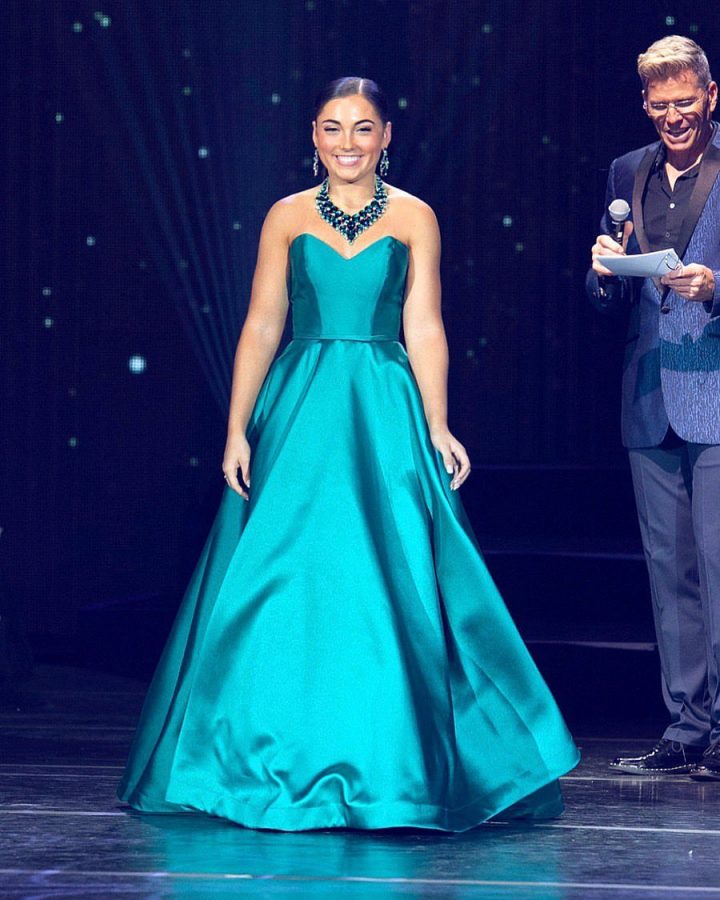 Senior Caitlin Crome representing Iowa at Miss Americas’s Outstanding Teen 2020 in her dress from Stacy’s Prom in Urbandale, Iowa.

