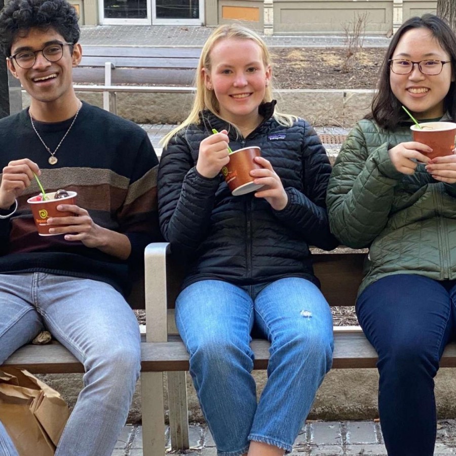 Vashi Chintalapalli, Ingrid Hoffman and Margaret Huang enjoy each other’s company while they hang out.