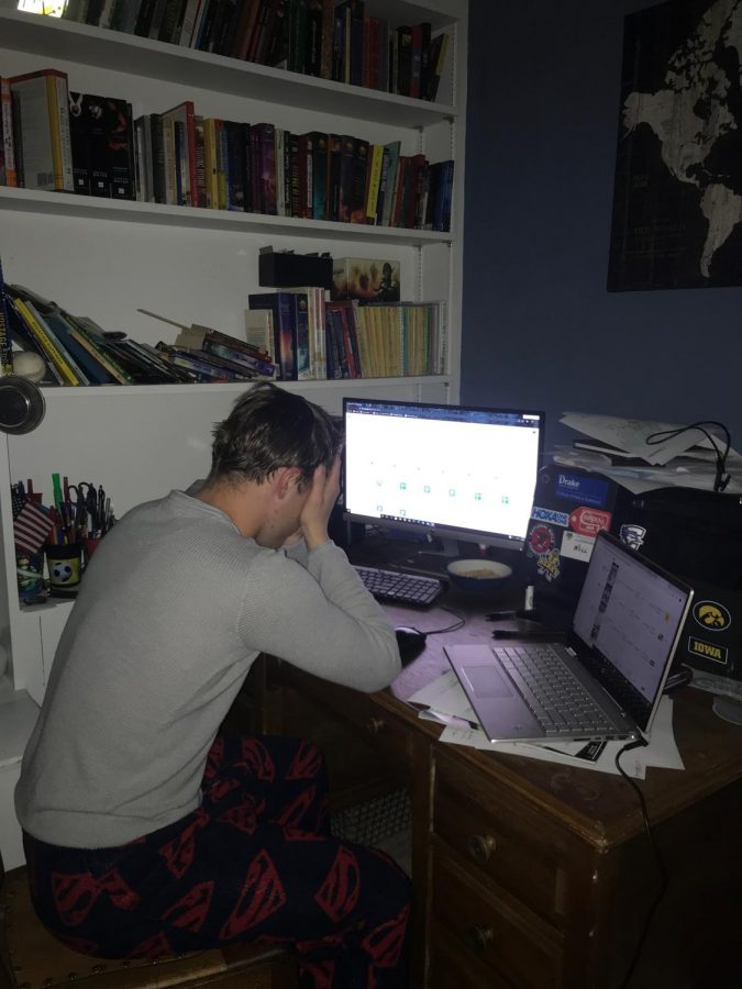 Senior Will Rolfstad completes his classwork from the comfort of his own home.